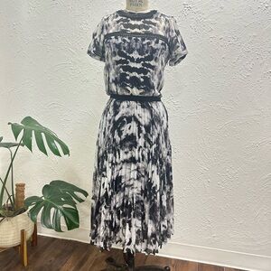 Karen Millen Monochrome Tie-Dye Midi Dress Silk Chiffon Animal Print